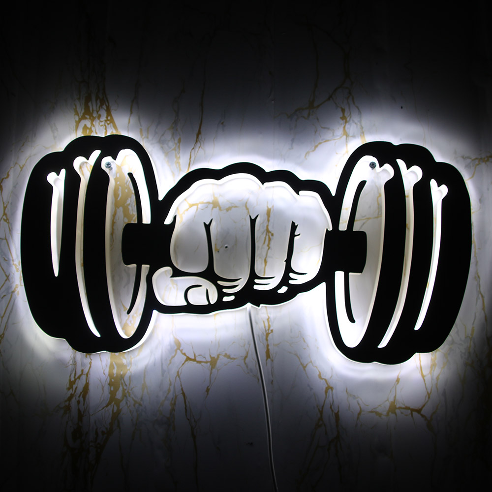 Home Gym Dumbbell Workout - Haltères force mur LED signe lumineux